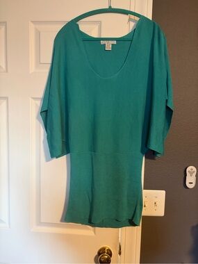 Diane Von Furstenberg Teal Scoop-Neck Short Sleeve Tunic 100% Silk